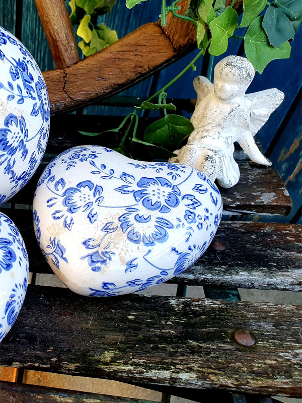 Keramikherz weiß blau