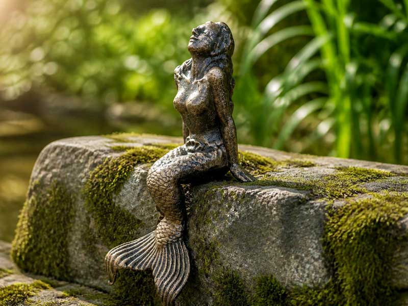 Gusseiserne Figur "Meerjungfrau" 25cm Höhe Kantenhocker schwarz-bronze