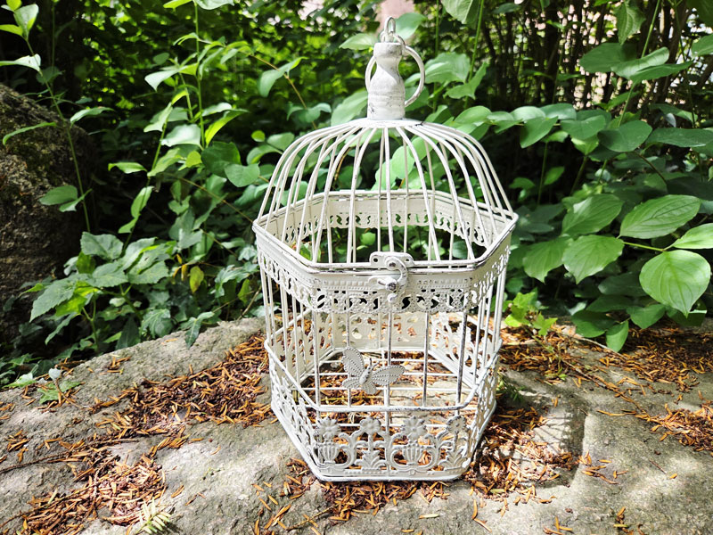 Mittelgroßer Deko Vogelkäfig 32cm Sechseck "Shabby weiß"