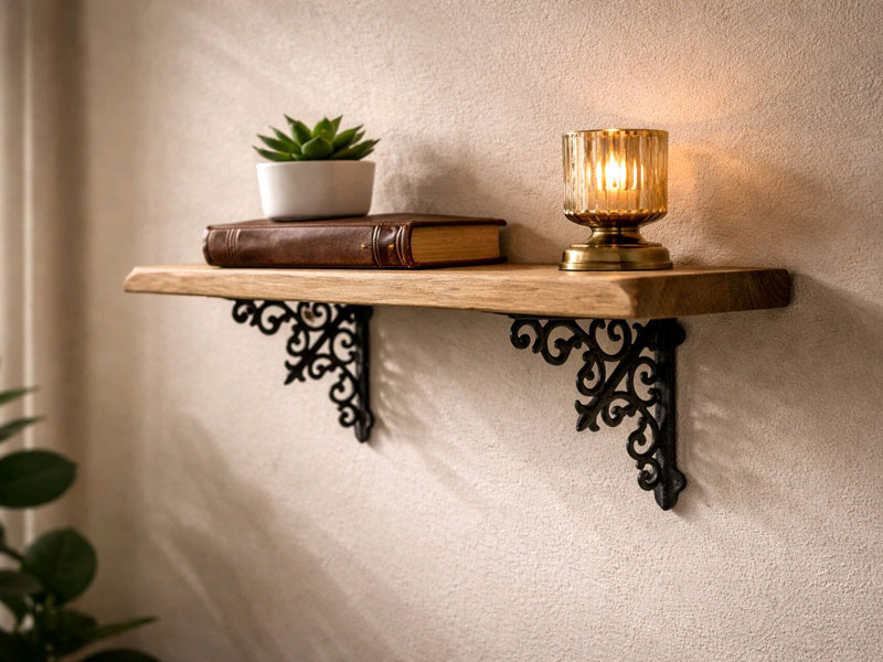 Nostalgischer, verschnörkelter Regalträger 14x14cm Gusseisen Regalwinkel