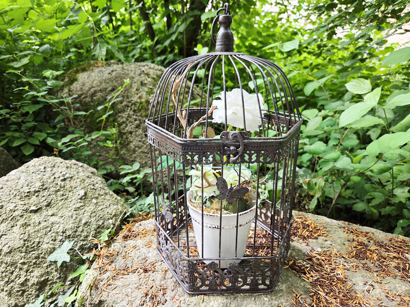 Großer Deko Vogelkäfig 41cm Sechseck "Antik braun"