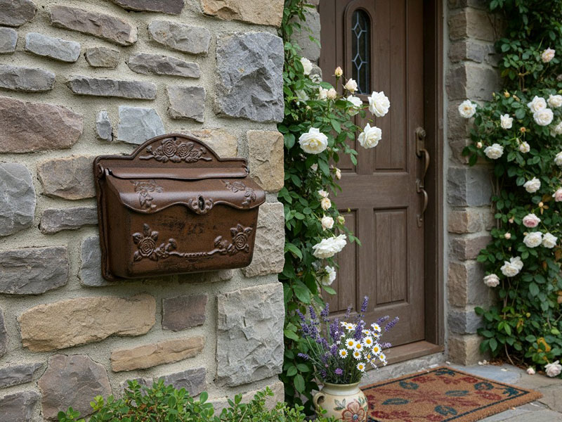 Nostalgie Briefkasten Gusseisen "Blumenmuster" braun