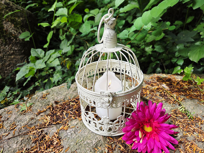 Kleiner Deko Vogelkäfig 24cm Rund "Shabby weiß"