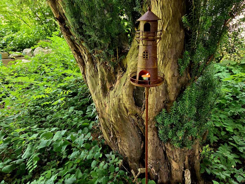 Maritimer Gartenstecker "Windlicht Leuchtturm" 135cm Edelrost Teichdeko