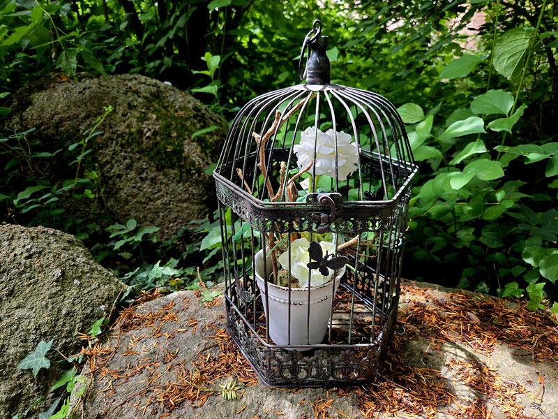 Großer Deko Vogelkäfig 41cm Sechseck "Antiklackierung"