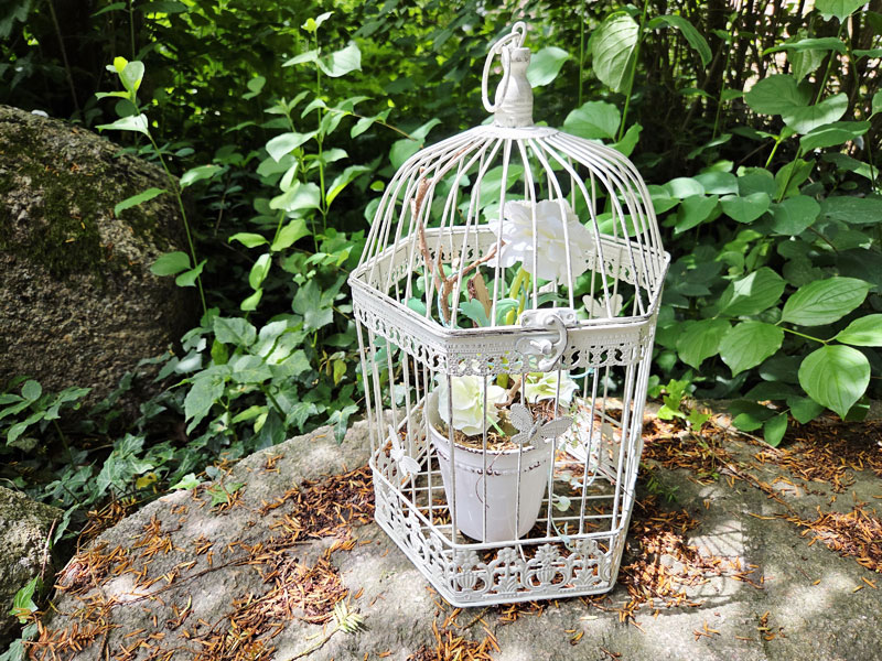 Großer Deko Vogelkäfig 41cm Sechseck "Shabby weiß"