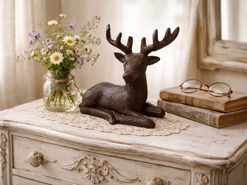 Winterliche Figur "Liegender Hirsch" Gusseisen