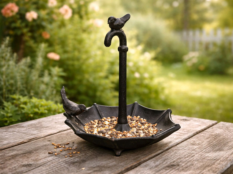 Kleine Vogeltränke Futterschale "Regenschirm" Gusseisen