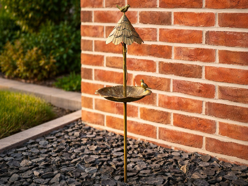 Überdachte Vogelfutterstation am Stab 110cm "Vögelchen" mit Antiklackierung