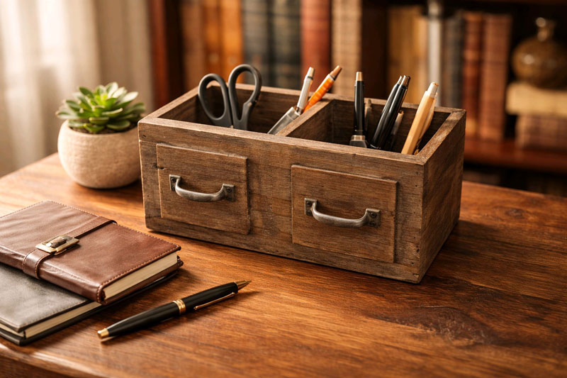 Deko Holzkiste mit 2 Fächern im Vintage-Stil Schublade 30x14cm