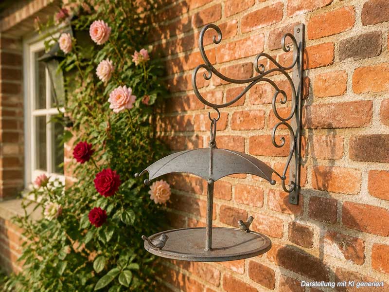 Große Vogelfutterstation zum Hängen "Antik" 26cm Ø inkl. Wandhalterung