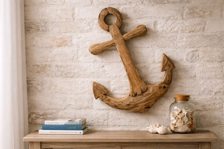 Handgefertigter Teakholz Deko Anker 60cm