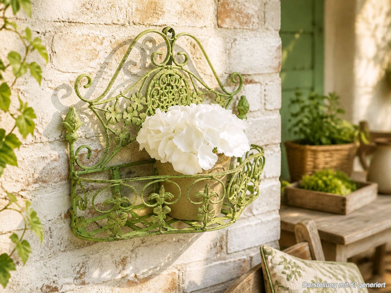 Wandhänger Pflanzkorb "Fleur de lis" 38x28cm Antik grün Wand-Pflanzkasten