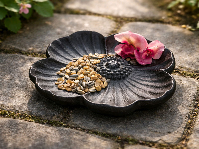 Kleine Vogeltränke Futterschale "Blattform" Modell B Gusseisen