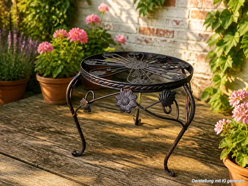 Nostalgischer Blumentisch 24cm Ø Antik braun Schmiedeeisen