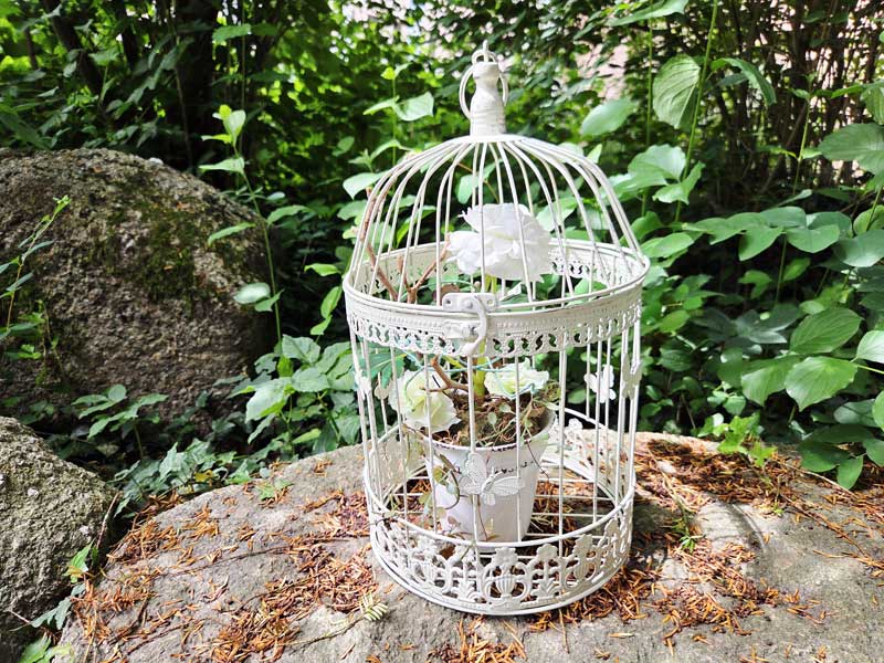 Großer Deko Vogelkäfig 41cm Rund "Shabby weiß"
