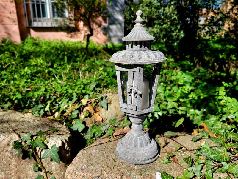 Garten Laterne/Windlicht zum Stellen "Antik grau"