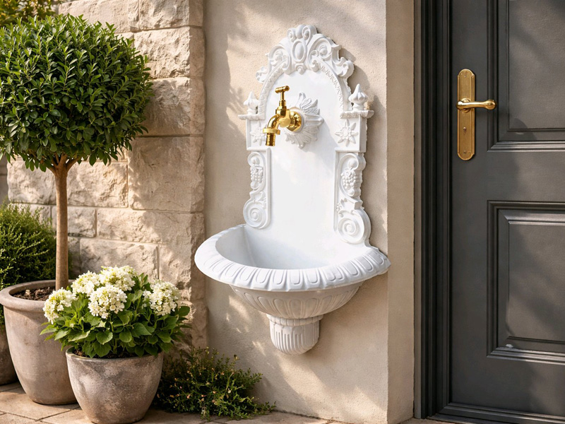 Nostalgisches Wandbecken Alu-Guss weiß Höhe 61cm