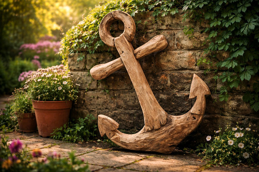 Handgefertigter Teakholz Deko Anker 40cm