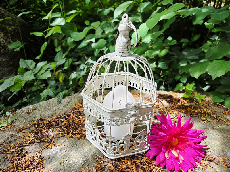 Kleiner Deko Vogelkäfig 24cm Sechseck "Shabby weiß"