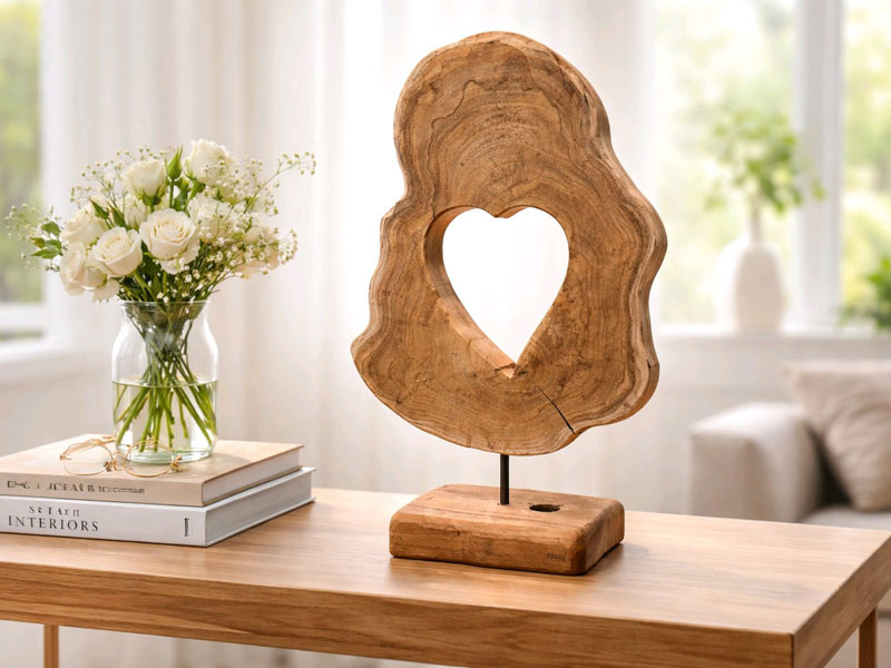 Handgefertigtes Teakholz Deko Herz ca. 50cm auf Standfuß