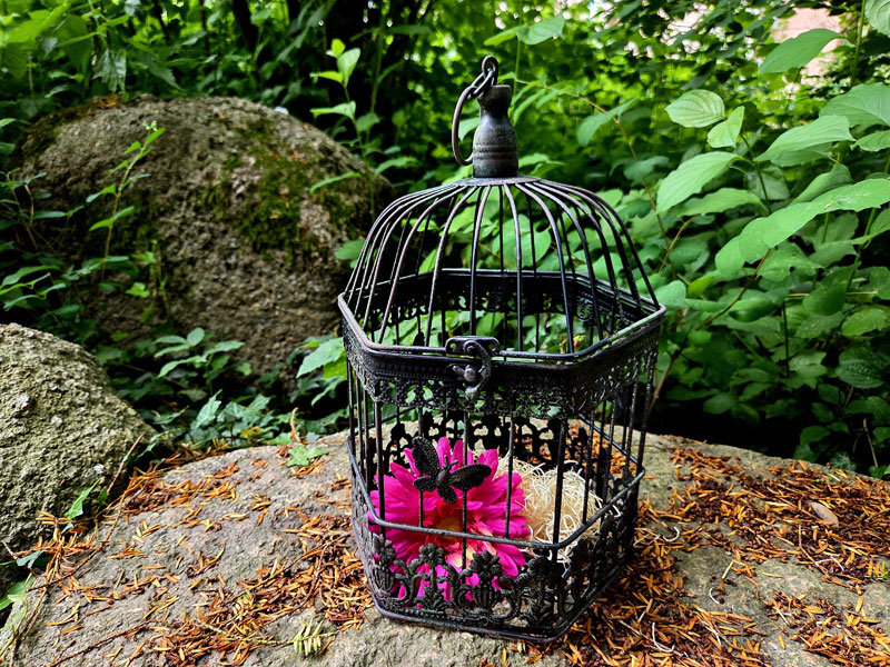 Mittelgroßer Deko Vogelkäfig 32cm Sechseck "Antiklackierung"