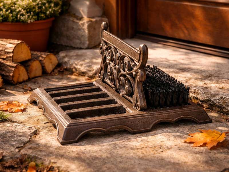 Antik Schuhschaber Gusseisen 27x22cm Schuhbürste