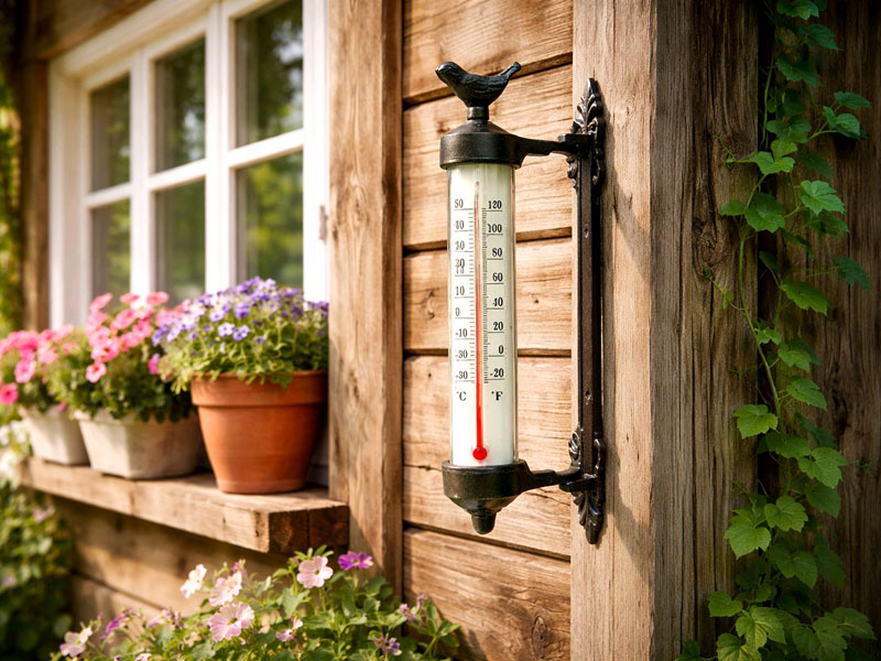 Drehbares Garten-Thermometer "Vögelchen" Gusseisen