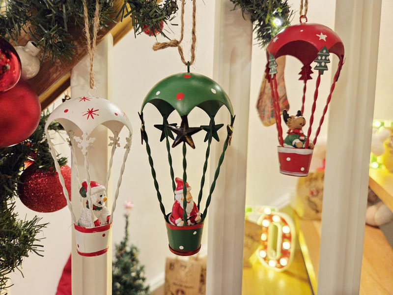 3er Set Weihnachts-Ballonfahrer "Schneemann - Rentier - Santa" Metall