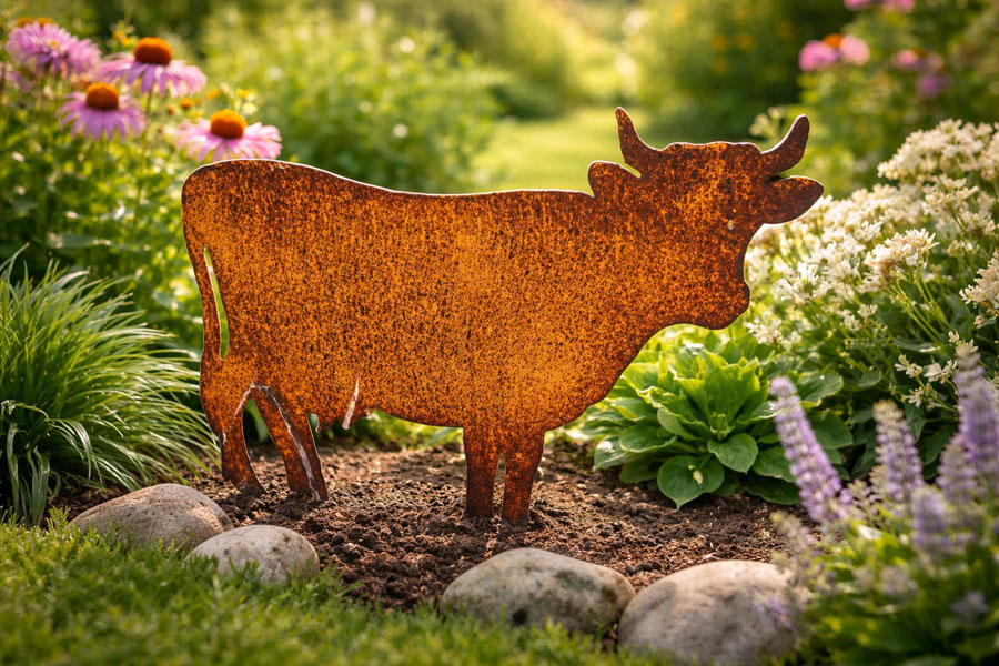 Beetfigur "Kuh" 46x36cm Edelrost zum Stecken