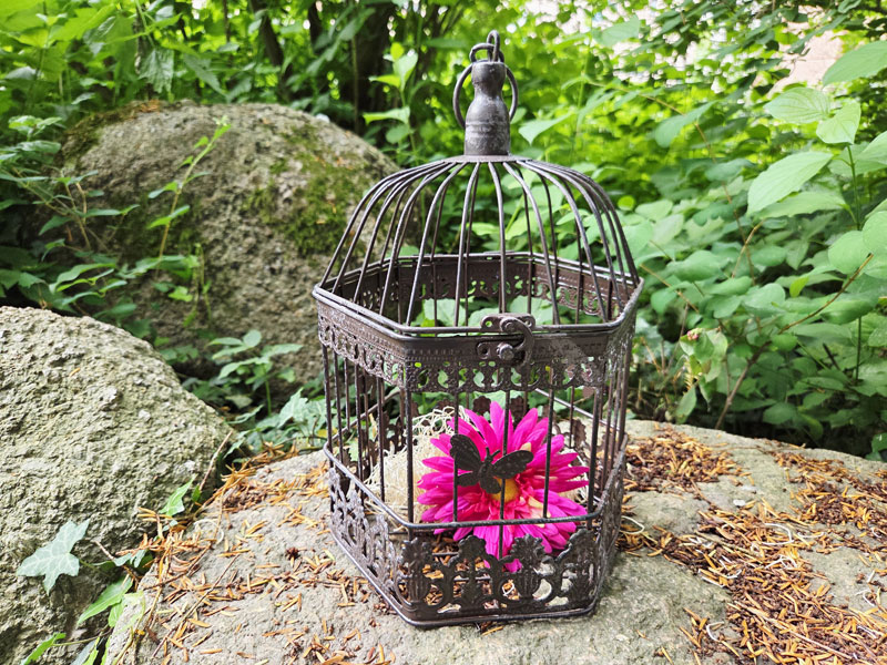 Mittelgroßer Deko Vogelkäfig 32cm Sechseck "Antik braun"