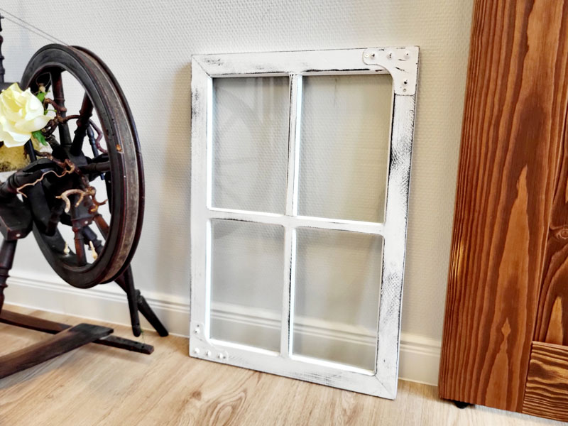 35) Deko Holzfenster mit Glas 38x55cm "Shabby weiß"