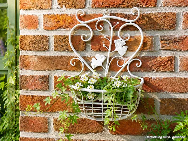 Weißer Wandhänger 30x38cm Pflanzkorb floraler Wandkorb