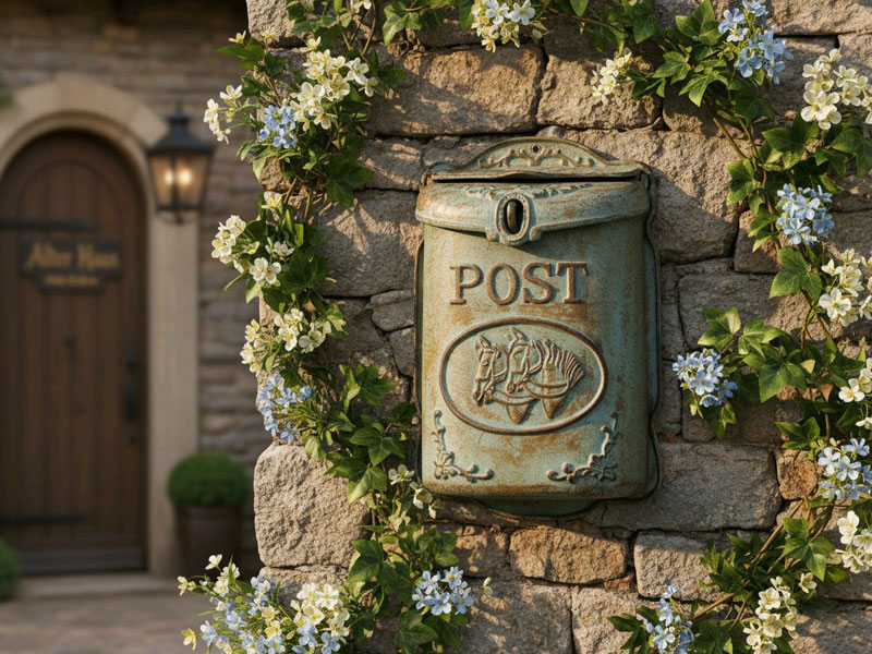 Briefkasten Gusseisen "Pferde" Antiklackierung "Post"