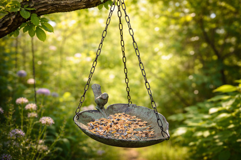 Hängende Vogeltränke "Blattform" Gusseisen Antiklackierung