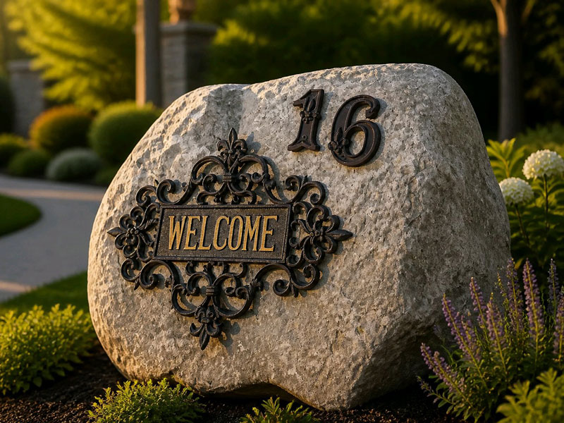 Großes "Fleur de Lis"-Wandschild "Welcome" Gusseisen Türschild 