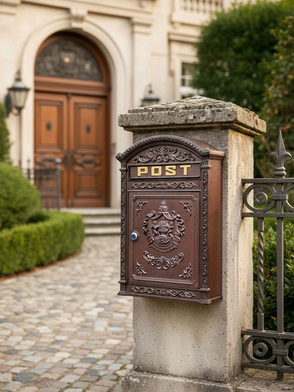 Nostalgischer Briefkasten "Post" Alu-Guss braun