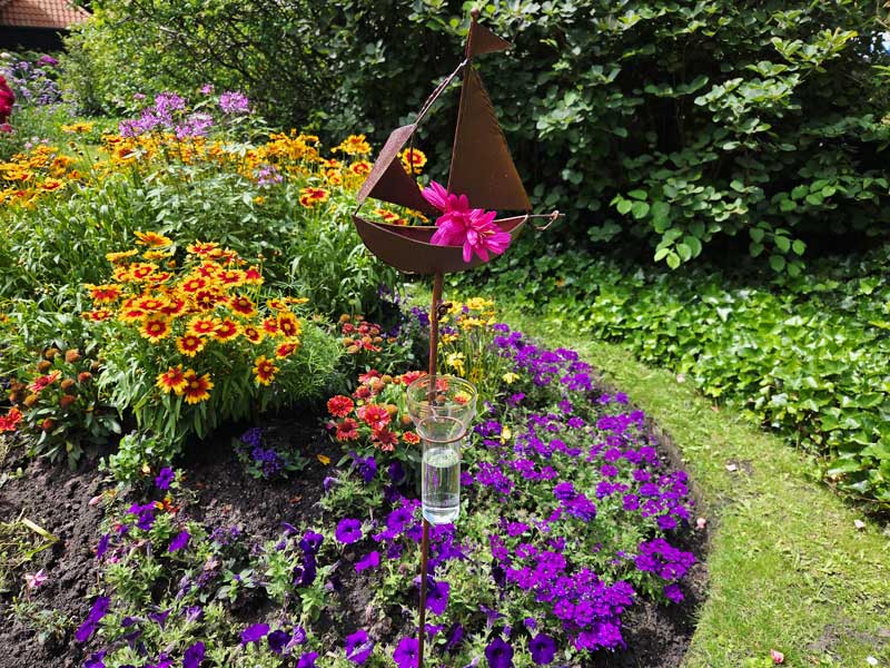 Maritimer Regenmesser "Pflanzschiff" Gartenstecker 128cm Edelrost