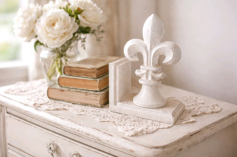 Nostalgische Buchstütze "Fleur de lis" Shabby Chic Gusseisen