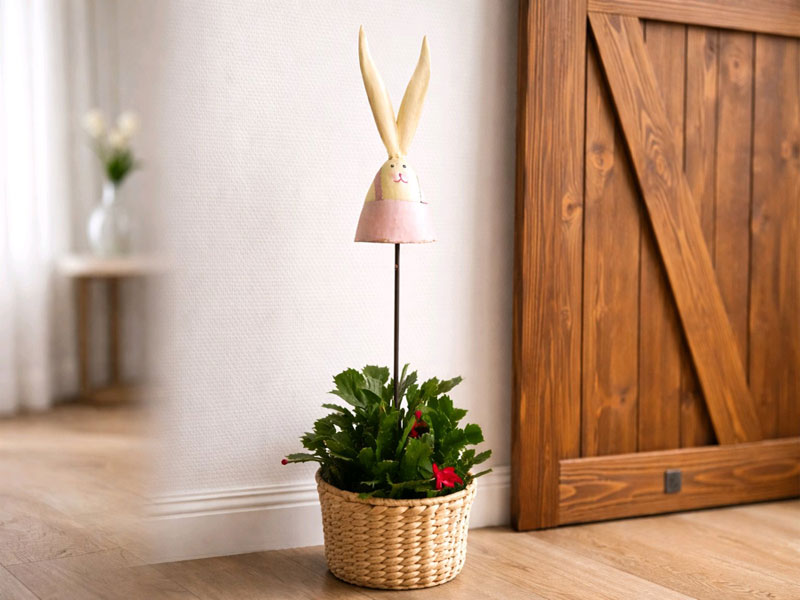 Gartenstecker "Hase" 85cm rosa pastell Osterdeko Metall